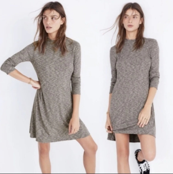 Madewell City Block Mock Neck Long Sleeve Marled Knit Dress Grey F6711 - Picture 2 of 11